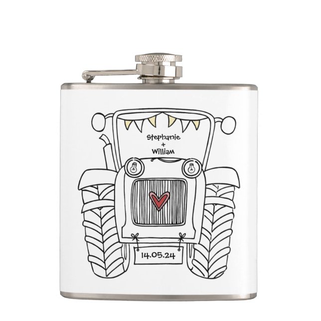Personalized Tractor Country Wedding Gift Flask (Front)