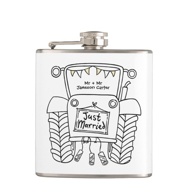 Personalized Tractor Country Wedding Gift Flask (Front)