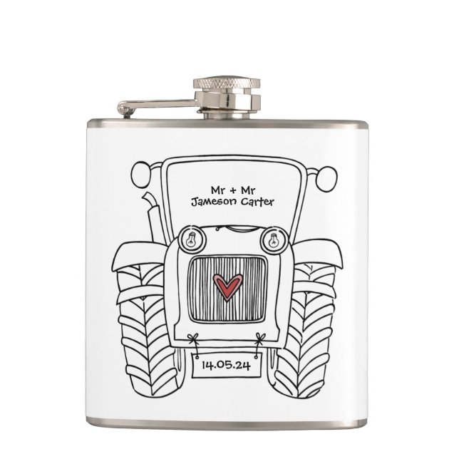 Personalized Tractor Country Wedding Gift Flask (Front)