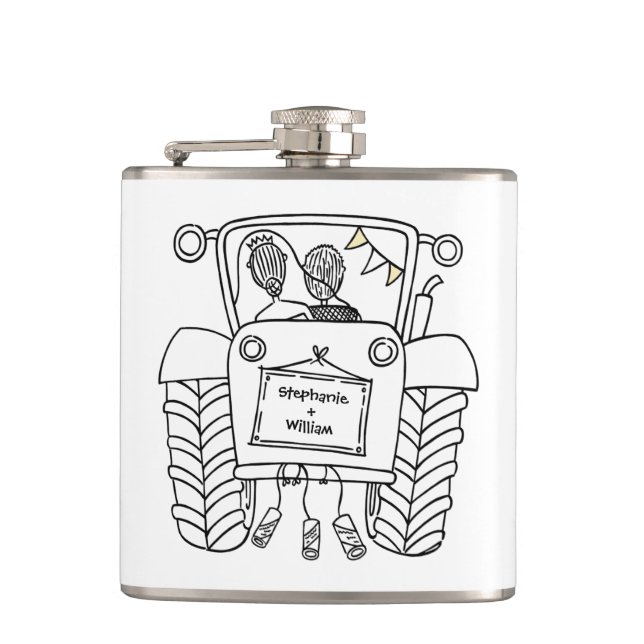 Personalized Tractor Country Wedding Gift Flask (Front)