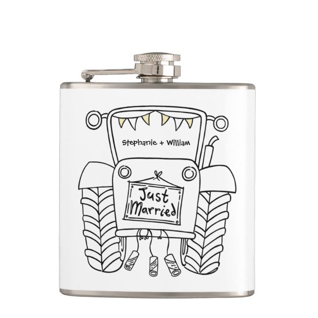 Personalized Tractor Country Wedding Gift Flask (Front)