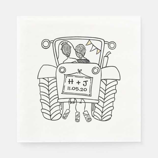 Personalized Tractor Country Wedding Paper Napkins (Front)