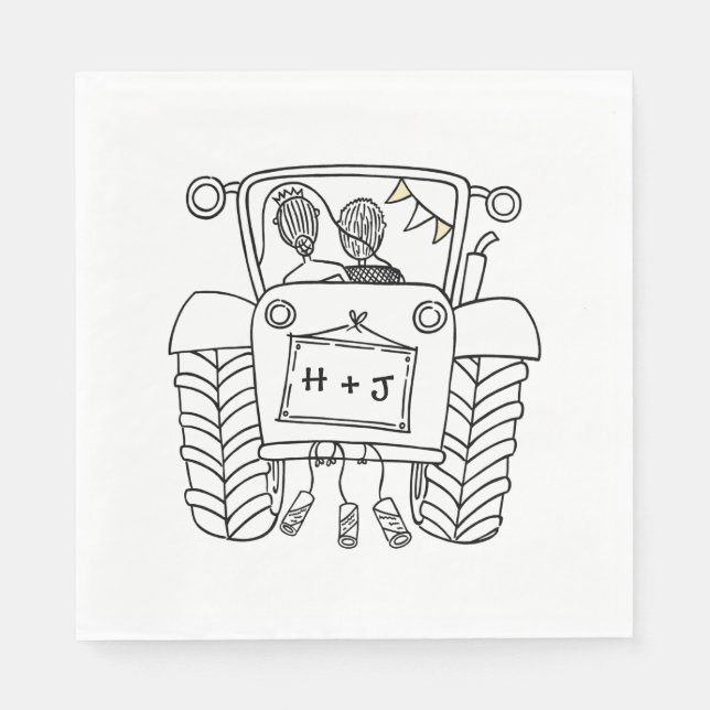 Personalized Tractor Country Wedding Paper Napkins (Front)