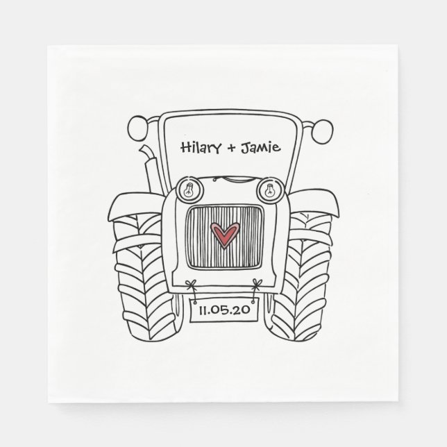 Personalized Tractor Country Wedding Paper Napkins (Front)