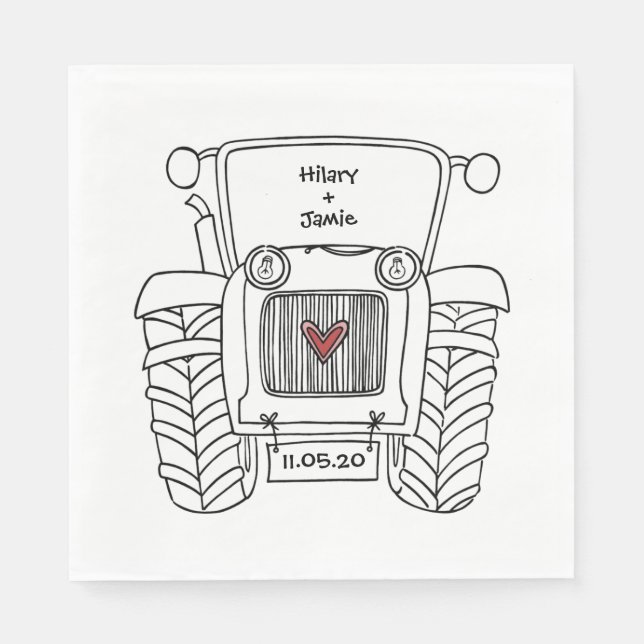 Personalized Tractor Country Wedding Paper Napkins (Front)