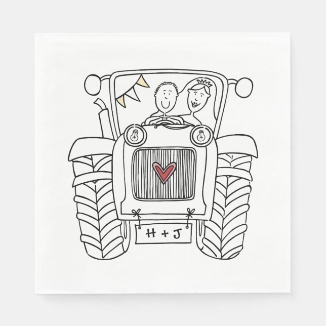 Personalized Tractor Country Wedding Paper Napkins (Front)