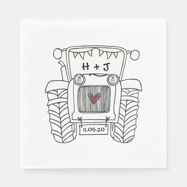 Personalized Tractor Country Wedding Paper Napkins (Front)