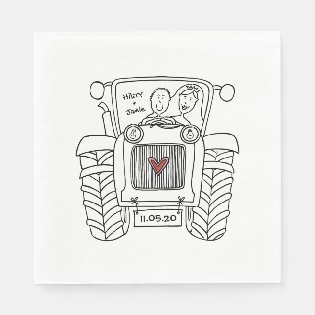 Personalized Tractor Country Wedding Paper Napkins (Front)
