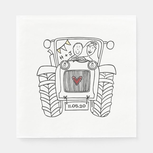 Personalized Tractor Country Wedding Paper Napkins (Front)