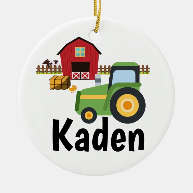Personalized Tractor Farm Kids Ceramic Ornament (Front)
