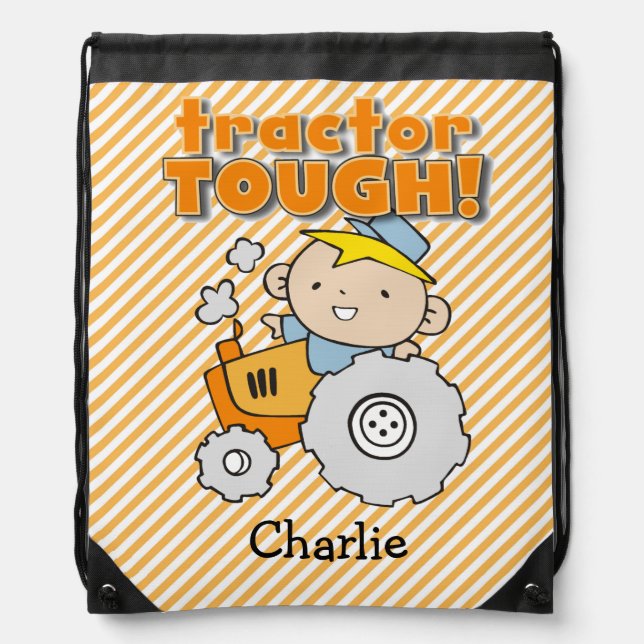 Personalized Tractor Tough Drawstring Backpack Bag (Front)