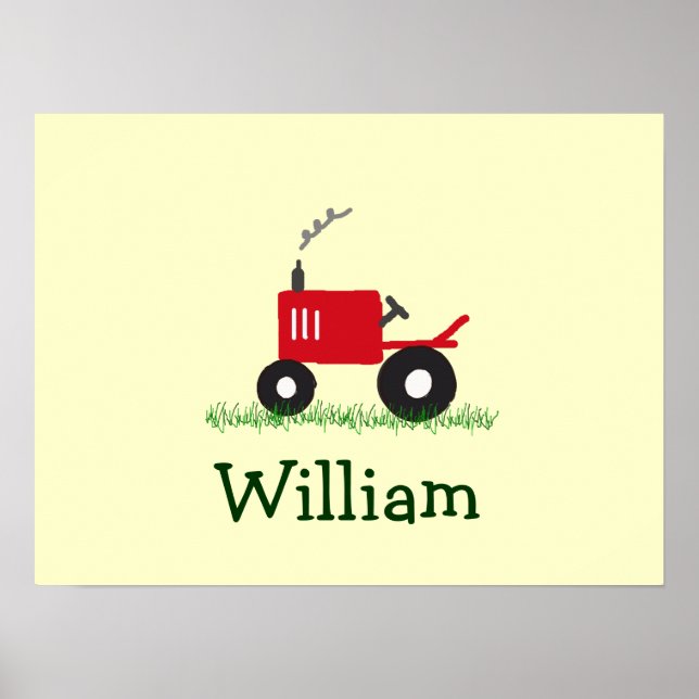 Personalized Tractor Wall Art: Red Tractor Poster (Front)