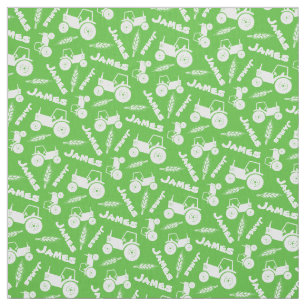 Personalized tractor wheat farm name green pattern fabric