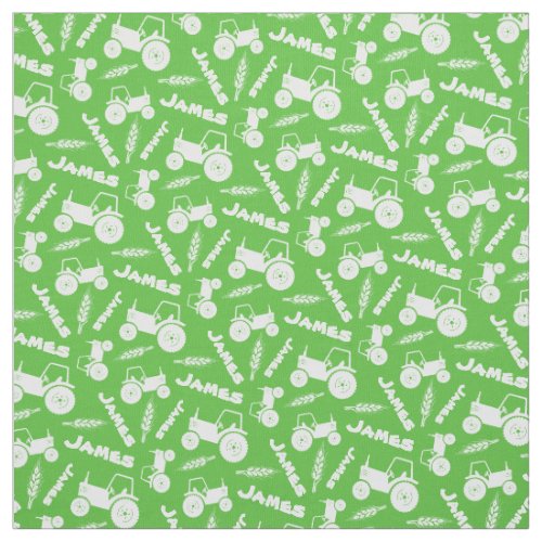 Personalized tractor wheat farm name green pattern fabric