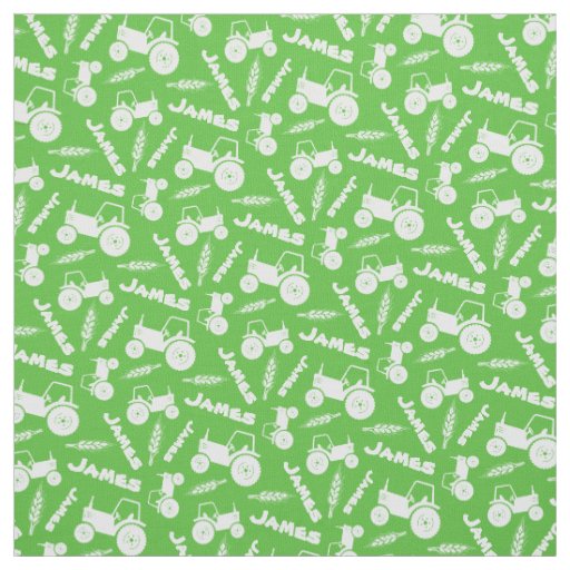 Personalized tractor wheat farm name green pattern fabric