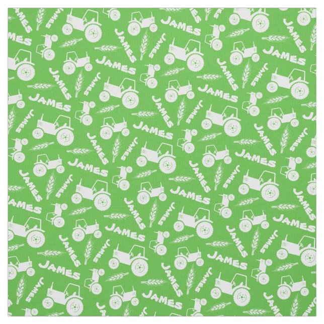 Personalized tractor wheat farm name green pattern fabric (Swatch)