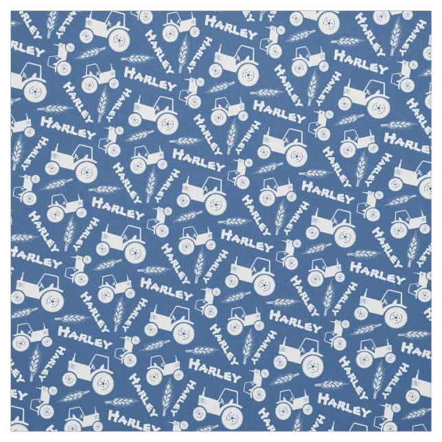 Personalized tractor wheat farm named blue fabric (Swatch)