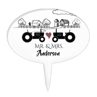 Personalized Tractors in Love Country Farm Wedding Cake Topper