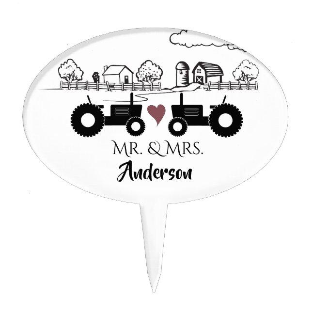 Personalized Tractors in Love Country Farm Wedding Cake Topper (Front)