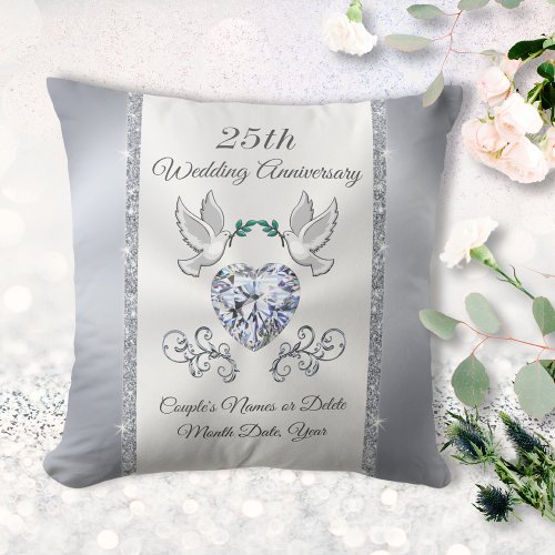 Personalized Traditional 25 Year Anniversary Gift Throw Pillow