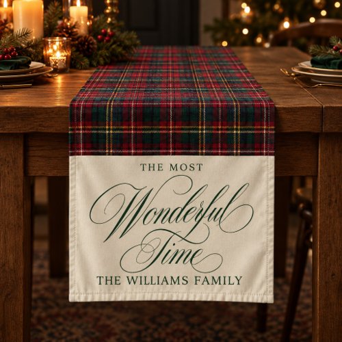 Personalized Traditional Christmas Tartan Plaid Short Table Runner