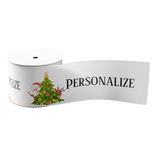 Personalized Traditional Happy Christmas Holiday Grosgrain Ribbon (Spool)