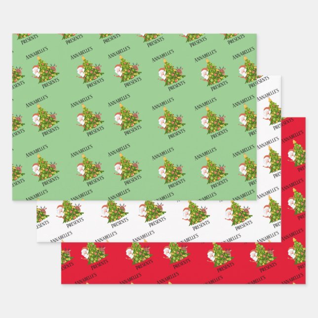 Personalized Traditional Happy Christmas Holiday Wrapping Paper Sheets (Set)