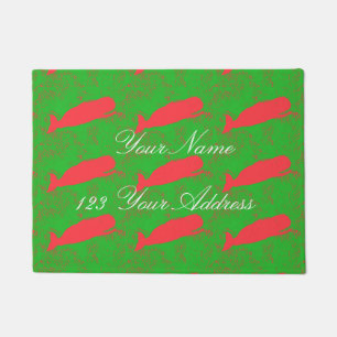 personalized traditional red whales design doormat