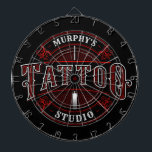 Personalized Traditional Style Tattoo Studio Shop Dart Board<br><div class="desc">Traditional Style ADD NAME Tattoo Studio Shop design - Vintage Look with Red,  White,  Black colors. Customize with Your Name or Custom Text!</div>