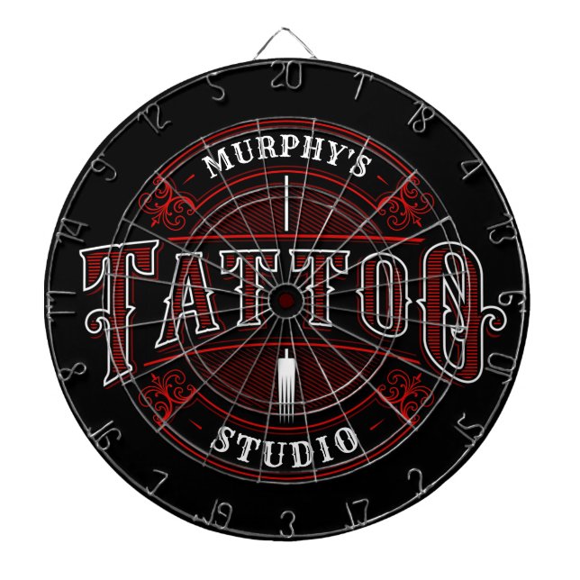 Personalized Traditional Style Tattoo Studio Shop Dart Board (Front)