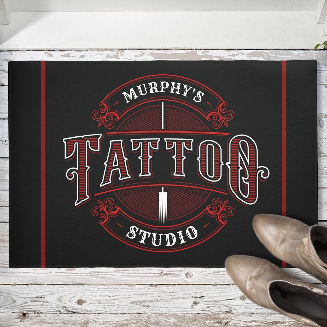 Personalized Traditional Style Tattoo Studio Shop Doormat (Creator Uploaded)