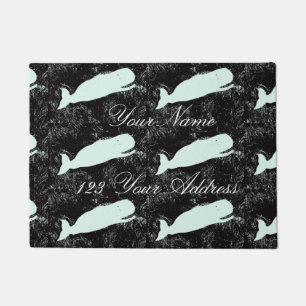personalized traditional white whales design doormat