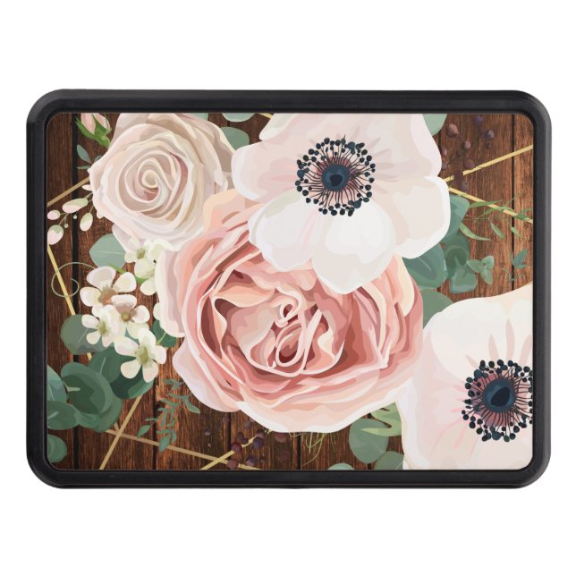 Personalized Trailer Hitch Geometric Garden Rose Hitch Cover (Front)