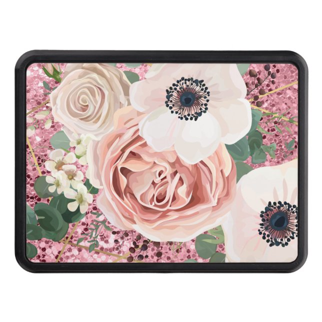 Personalized Trailer Hitch Geometric Garden Rose Hitch Cover (Front)