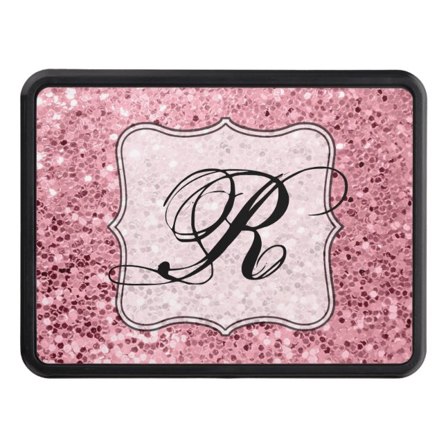 Personalized Trailer Hitch Rose Gold Glitter Hitch Cover (Front)