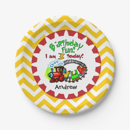 Personalized Train 3rd Birthday Paper Plates