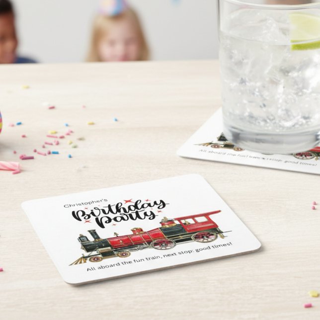Personalized Train Birthday Party Coaster (Personalized Train Birthday Party Coaster)