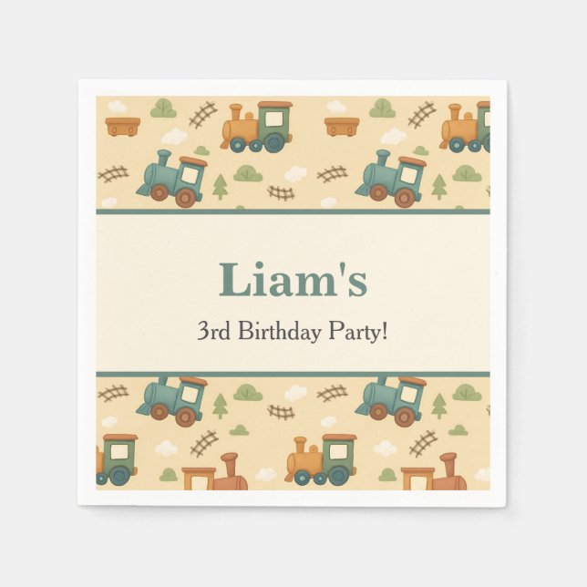 Personalized Train Birthday Party  Napkins (Front)