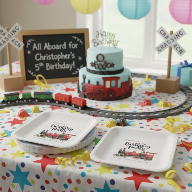 Personalized Train Birthday Party Paper Plates (Personalized Train Birthday Party Paper Plates)