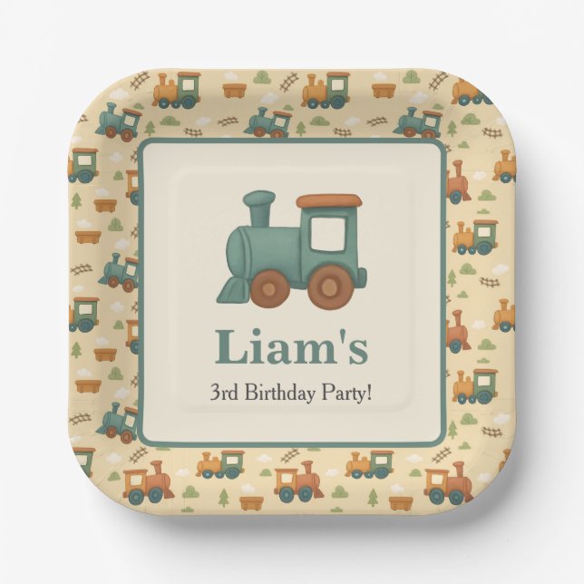 Personalized Train Birthday Party  Paper Plates (Front)