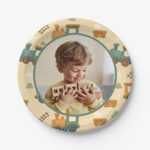 Personalized Train Birthday Photo Party Paper Plates