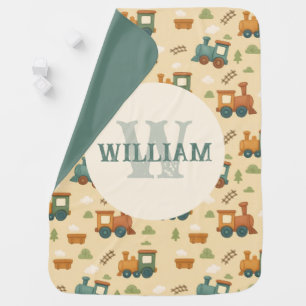 Personalized Train Monogram Name Baby Blanket