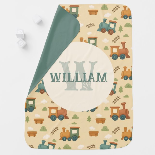 Personalized Train Monogram Name Baby Blanket (In Situ)