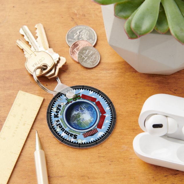 Personalized Trains Across Earth Keychain (Desk)