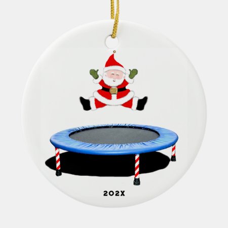 Personalized Trampolining Santa Ceramic Ornament
