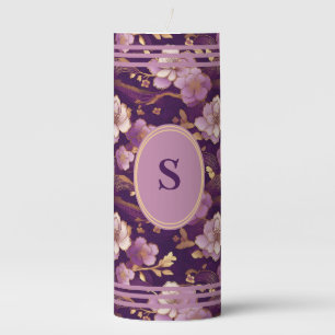 Personalized Tranquil Asian Purple Floral Pillar Candle