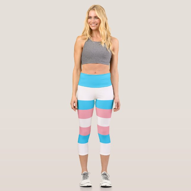 Personalized Transgender Flag Capri Leggings (Front)