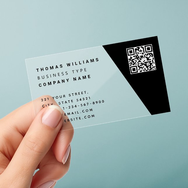 Personalized Transparent Business QR Code Modern Clear Business Cards (Handheld)