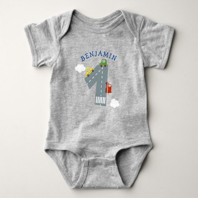 Personalized Transportation 1st Birthday Baby Body Baby Bodysuit (Front)