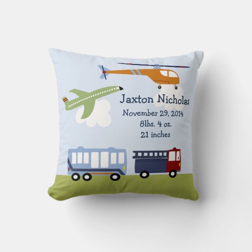 Personalized Transportation Pillow Keepsake